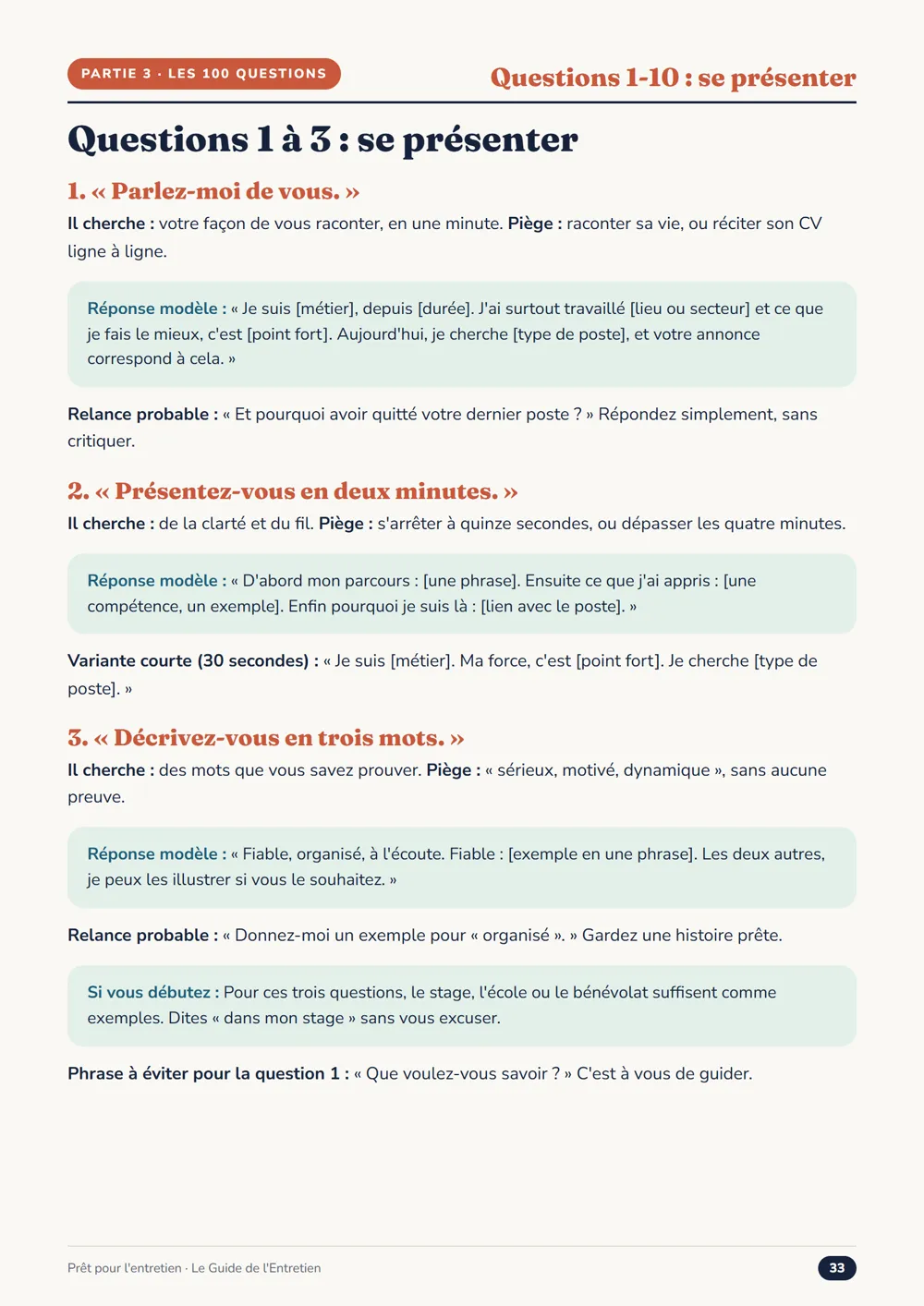 Page « Questions 1 à 3 : se présenter »
